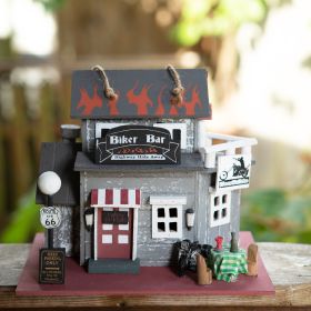 Rustic Biker Bar Birdhouse - Handcrafted Outdoor Garden Decor For Birds