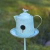 Vintage Tea Kettle Birdhouse Garden Stake For Outdoor Decor