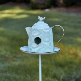 Vintage Tea Kettle Birdhouse Garden Stake For Outdoor Decor