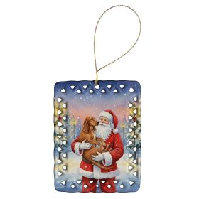 Redbone Coonhound with Santa Claus Porcelain Ornament Christmas Tree Hanging Decorations for Home Christmas Holiday, Rectangle, Gift, Multicolor