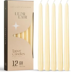 Leor & Lair Ivory Taper Candles - 12 Pack 10" Ivory Candlesticks - Unscented Cream Candle Sticks for Home Decoration, Holiday Tables, Weddings