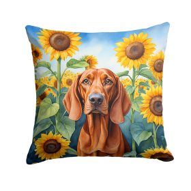 Redbone Coonhound in Sunflowers Throw Pillow Machine Washable, Indoor Outdoor Decorative Pillow for Couch, Bed or Patio, 18Hx18W