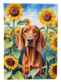 Redbone Coonhound in Sunflowers House Flag Large Porch Sleeve Pole Decorative Outside Yard Banner Artwork Wall Hanging, Polyester, House Size