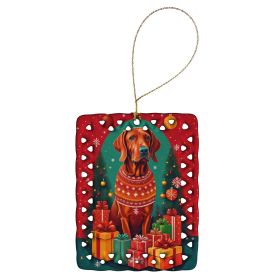 Red Redbone Coonhound Holiday Christmas Porcelain Ornament Christmas Tree Hanging Decorations for Home Christmas Holiday, Rectangle, Gift, Multic