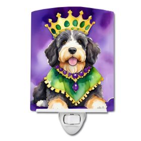 NEW Bernedoodle King of Mardi Gras Ceramic Night Light Compact, UL-Certified, Ideal for Bedroom, Bathroom, Nursery, Hallway, Kitchen, 6x4x3