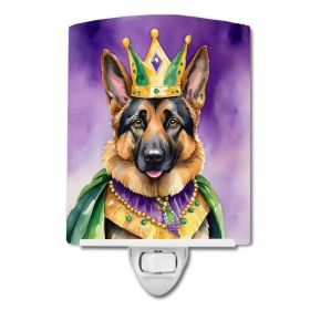 NEW German Shepherd King of Mardi Gras Ceramic Night Light Compact, UL-Certified, Ideal for Bedroom, Bathroom, Nursery, Hallway, Kitchen, 6x4x3