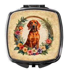 Redbone Coonhound and Flowers Compact Mirror Decorative Travel Makeup Mirror for Women Girls Gifts Pocket Makeup Mirror Folding Handheld