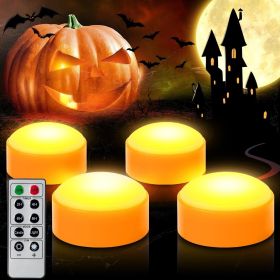 CANDLE IDEA 4 PCS Halloween Pumpkin LED Lights with Remote Timer Bright Flickering Battery Operated Jack-O-Lantern Electric Flameless Candles for (Color: Orange)