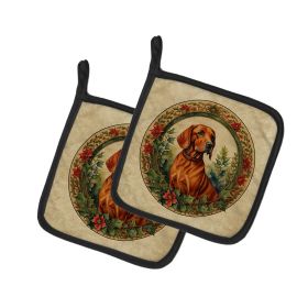 Red Redbone Coonhound Christmas Flowers Pair of Pot Holders Kitchen Heat Resistant Pot Holders Sets Oven Hot Pads for Cooking Baking BBQ (Default: Default)