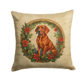 Red Redbone Coonhound Christmas Flowers Throw Pillow Machine Washable, Indoor Outdoor Decorative Pillow for Couch, Bed or Patio, 14Hx14W (Default: Default)