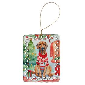 Redbone Coonhound Christmas Porcelain Ornament Christmas Tree Hanging Decorations for Home Christmas Holiday, Rectangle, Gift, Multicolor (Default: Default)